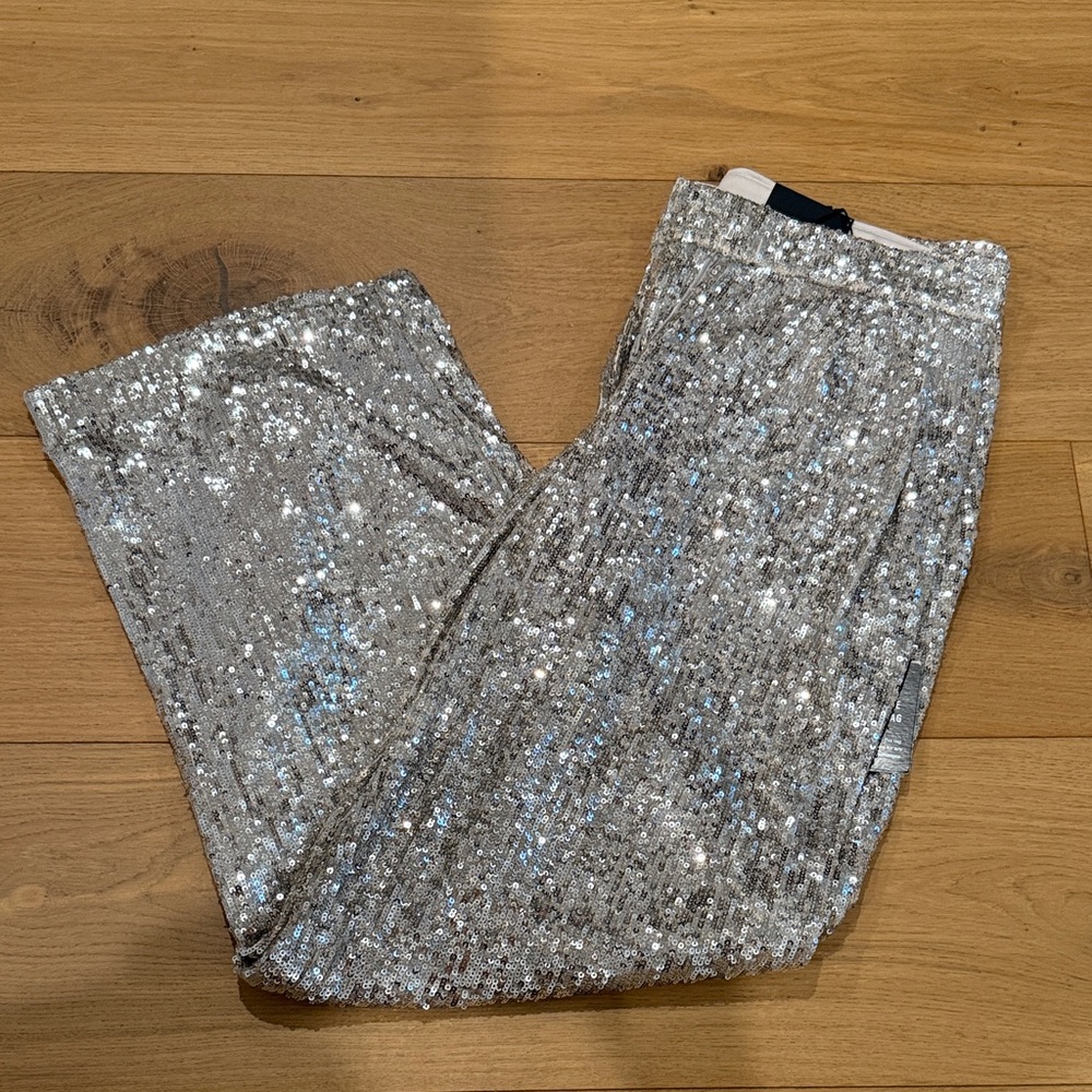 NWT Express Silver Sequin Pants High Rise Cropped